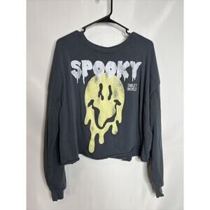 SmileyWorld Women's Size XL Cropped Graphic Sweater - Gray